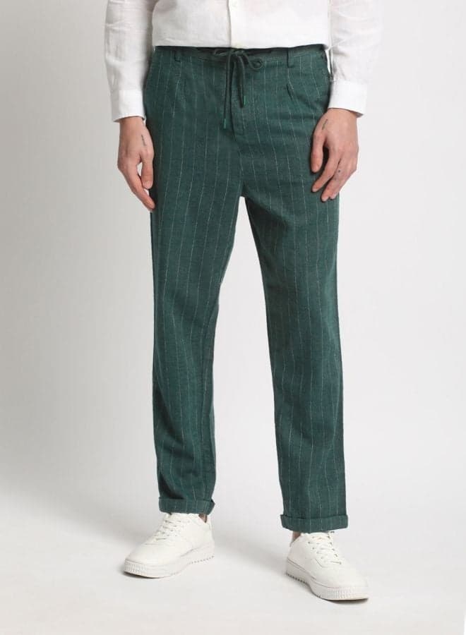 Men’s Striped Green Formal Trousers Straight Fit Comfort - Image 1