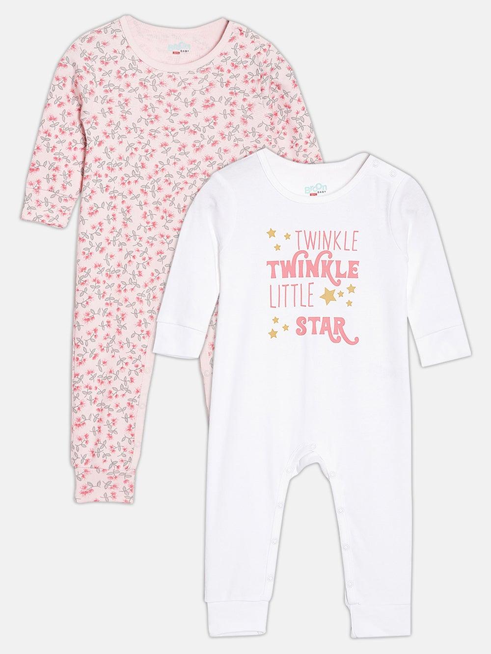 Broon Baby Girls Organic Cotton Pink Sleepsuit Set 2 - Image 1