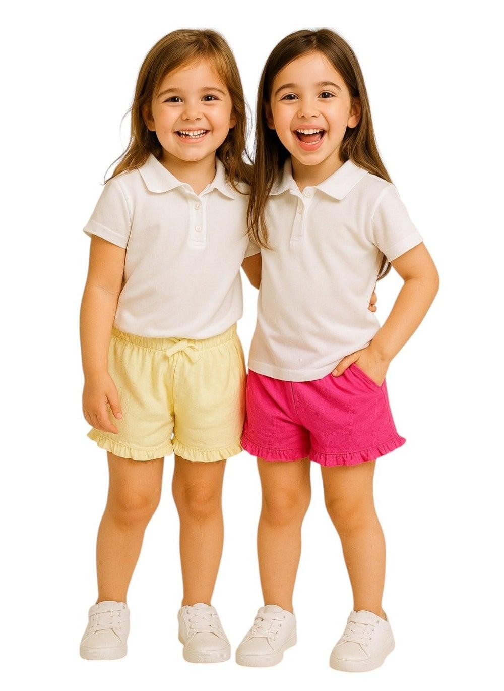 Girls Jacquard Ruffle Shorts Pack 2 Pink Yellow - Image 1