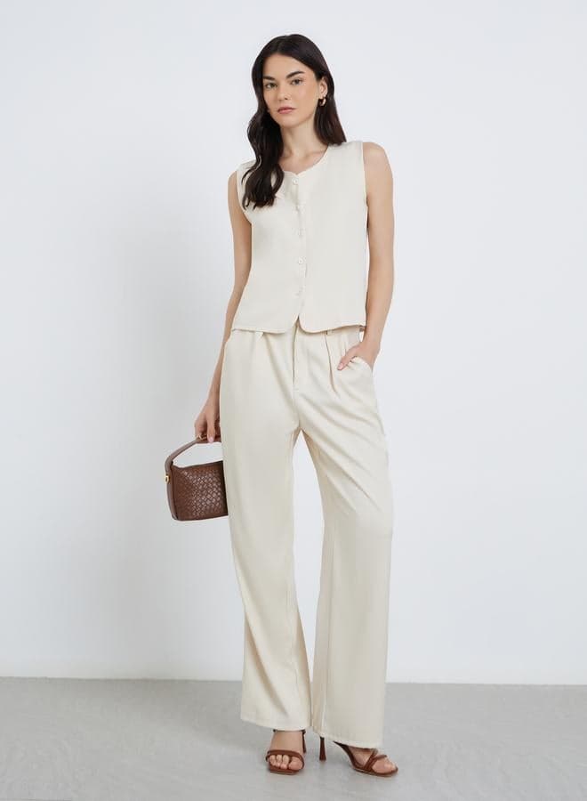 Beige Sleeveless Buttoned Co-Ord Set - Image 1
