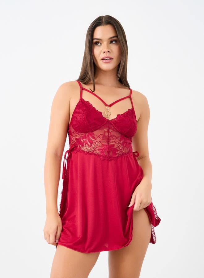 Styli Scallop Lace Babydoll Apex Strap Red - Image 1