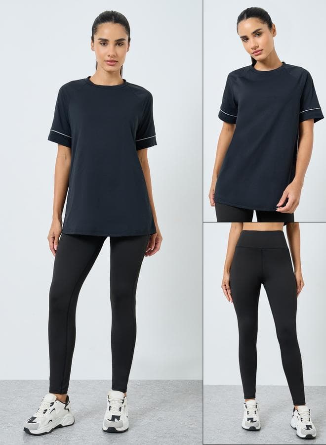 Reflective Stripe Black Active Set Wide Waistband Leggings - Image 1