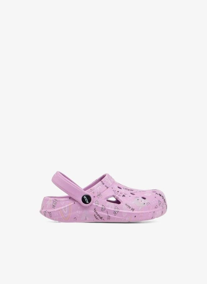 Girls Pink Printed EVA Clogs 25304 with Backstrap - Image 1