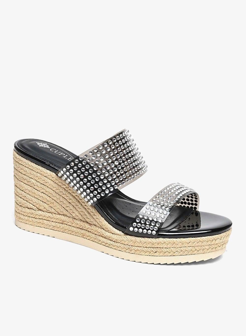 Embellished Double Strap Comfort Wedge Sandals - Image 1