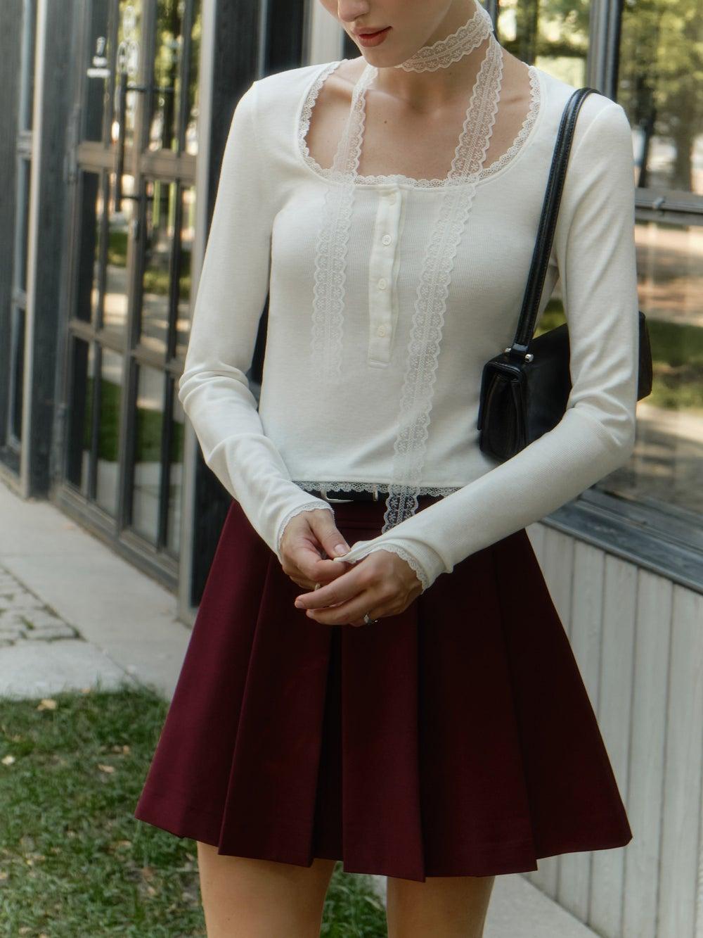 Elegant White Jersey Top with Lace Ribbon Detail - Image 1