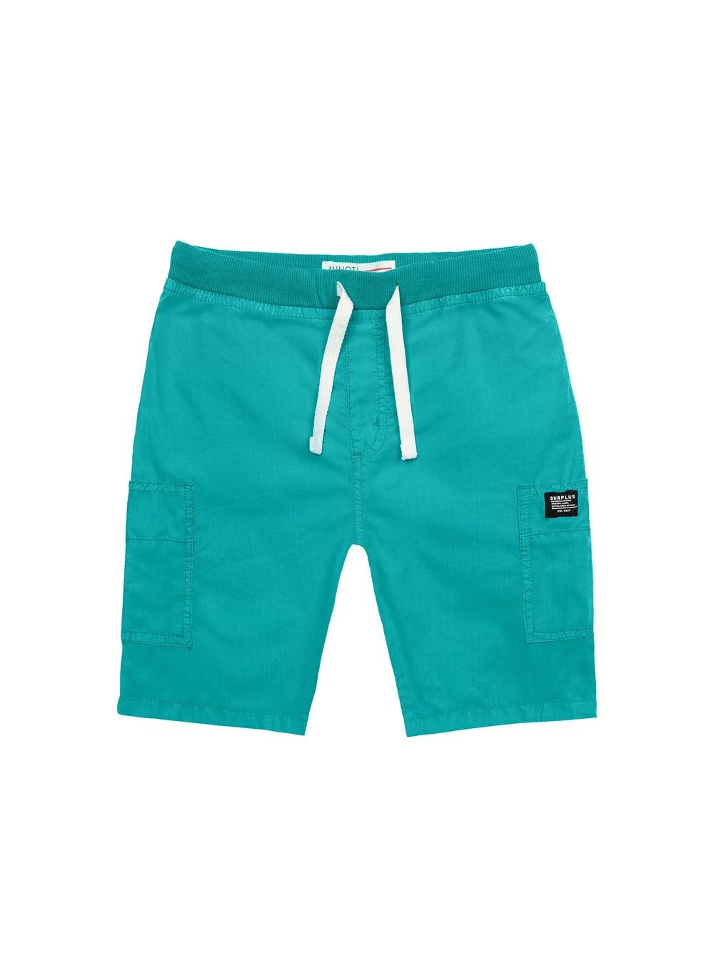 Boys Green Drawstring Cotton Shorts with Utility Pockets - Image 1