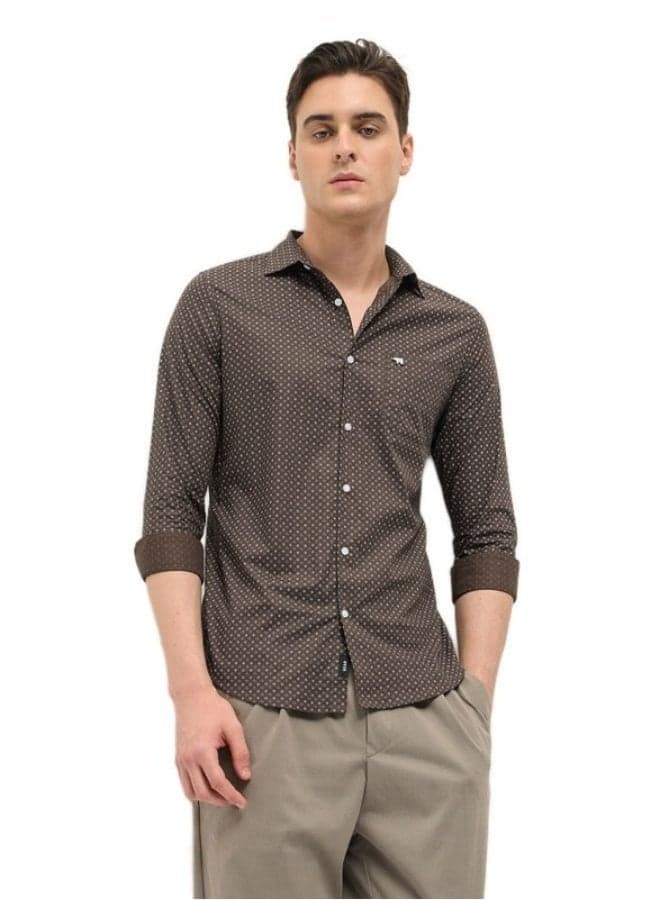 Men’s Brown Polka Dot Cotton Button-Down Shirt - Image 1
