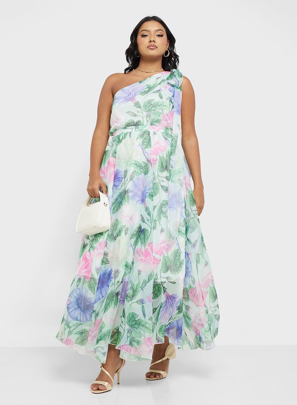 Floral One-Shoulder Maxi Dress 647P - Image 1