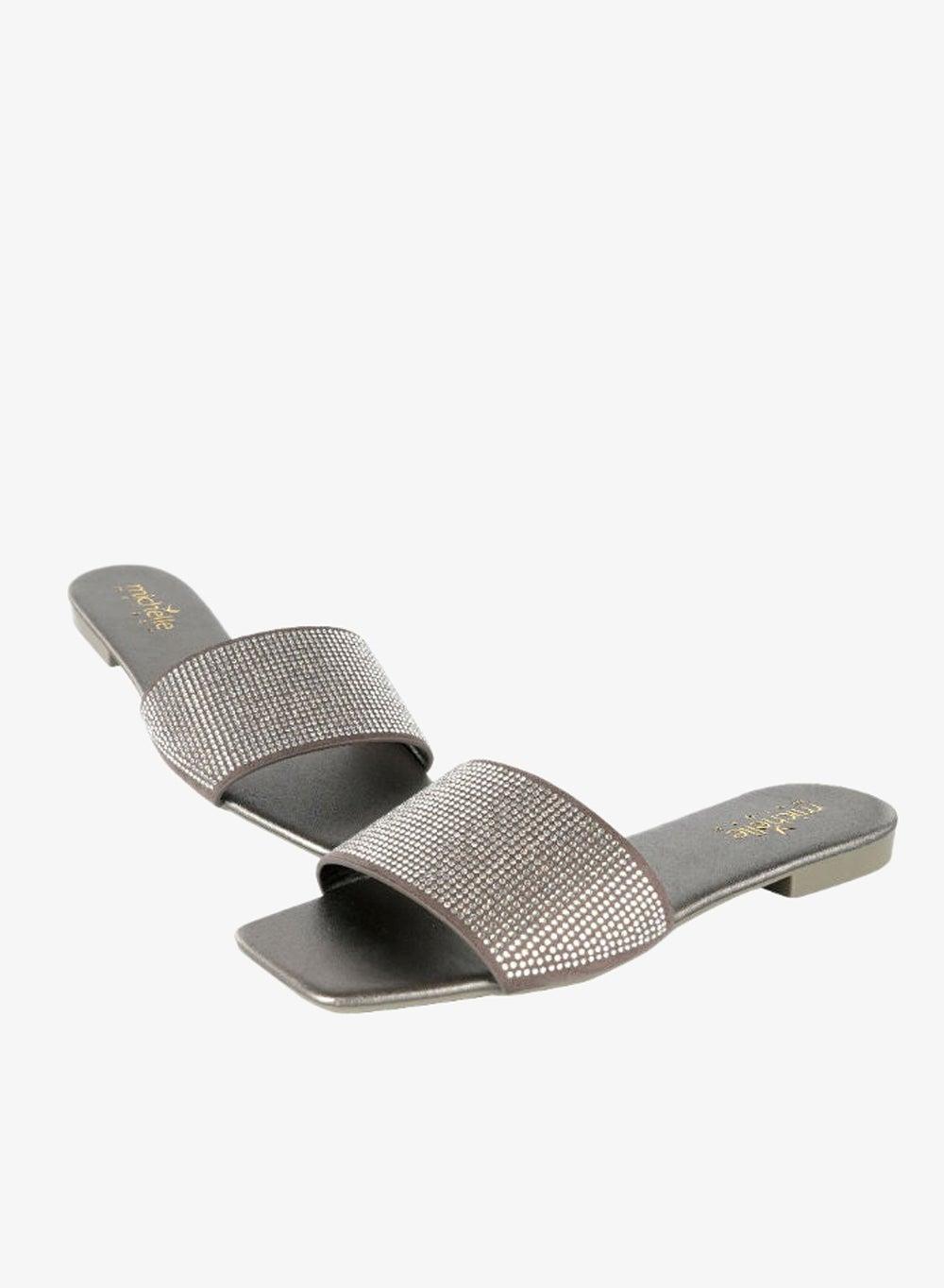 Michelle Morgan 092-2279 Crystal Print Flat Sandals Grey - Image 1