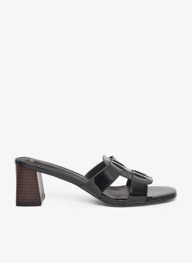 Black Low Block Heel Slip-On Sandals - Image 1