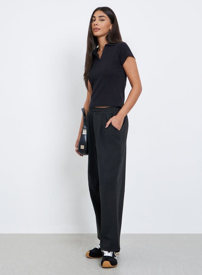 Black Barrel Fit Wide Leg Trousers for Women - Image 1