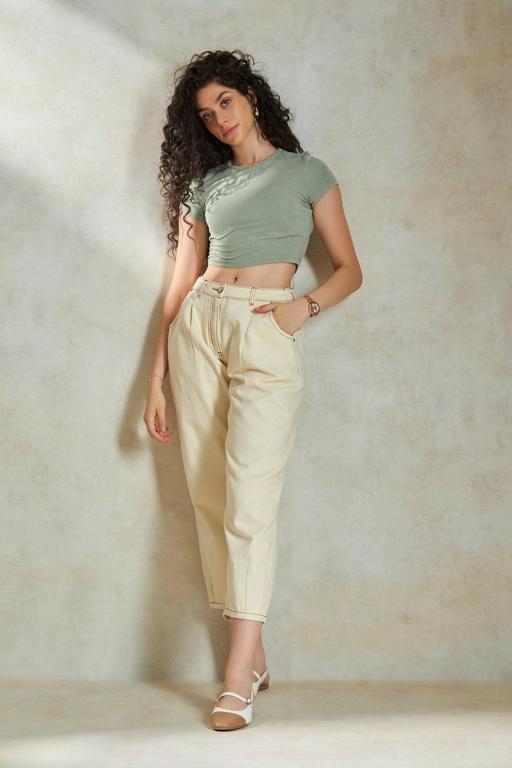 Virgio 62046290 Beige Pleated Loose Fit Trousers - Image 1