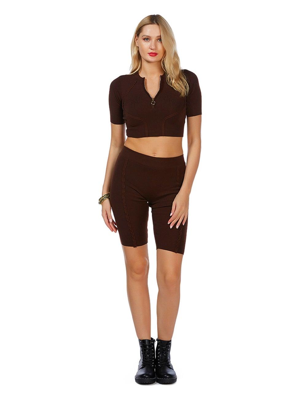 Dark Brown High Waist Biker Shorts CL8141 - Image 1