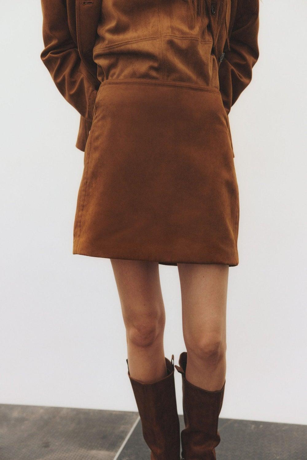 High-Waist Mini Skirt in Dark Beige - Image 1
