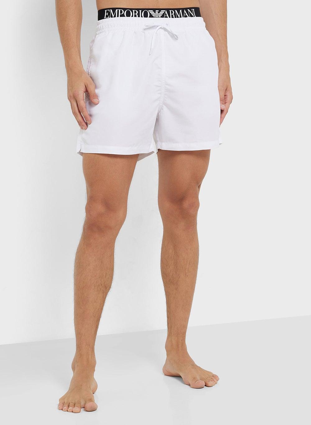 Emporio Armani Logo Drawstring Swim Shorts White - Image 1