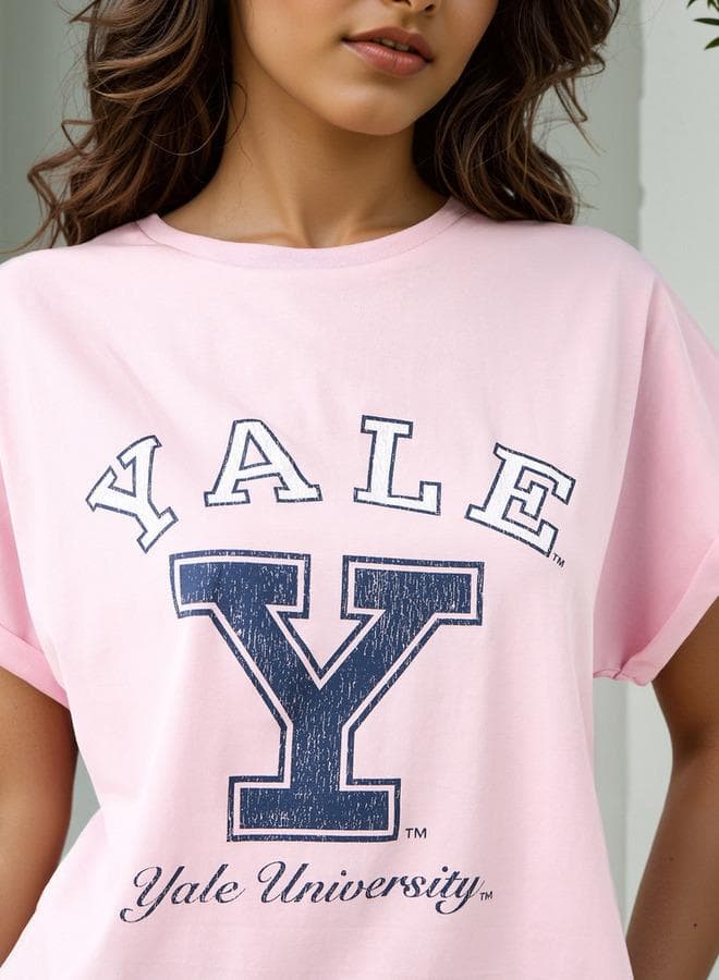 Pink Varsity Cropped T-Shirt with Extended Sleeves - Image 1