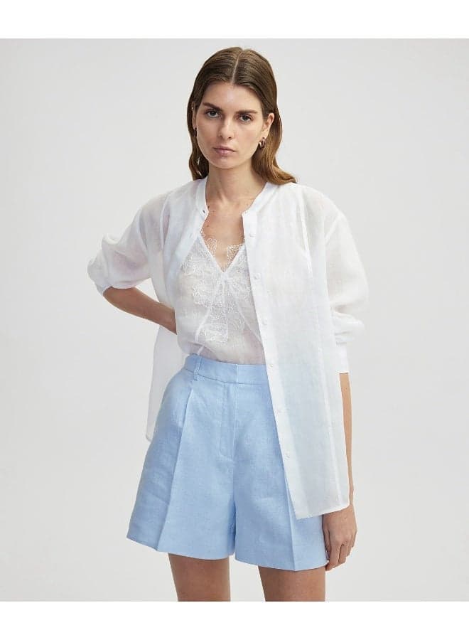 Regular Fit Layered Linen Lace Shirt White - Image 1