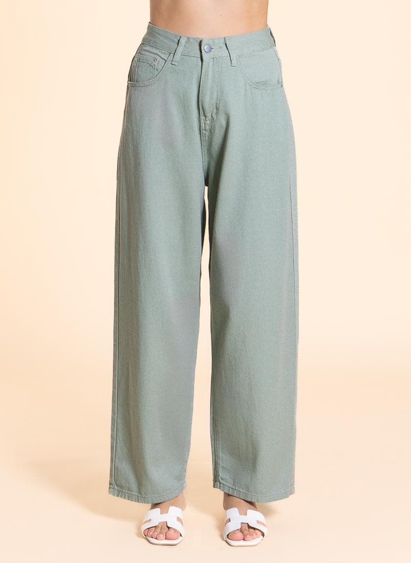 Soft High-Waist Wide Leg Green Jeans - Image 1