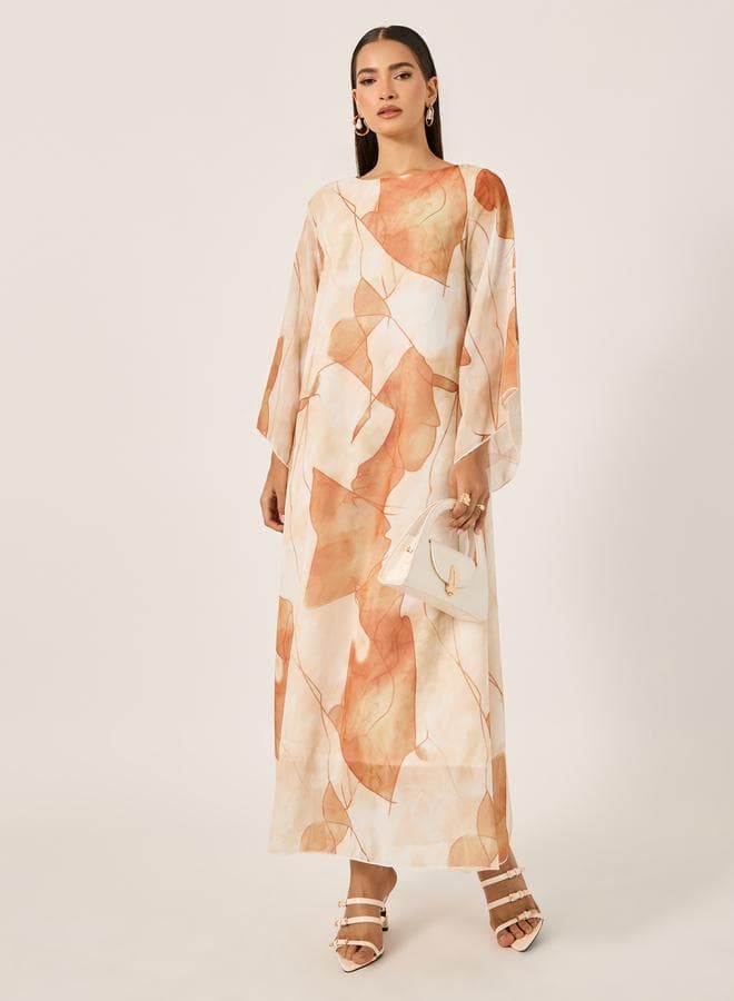 Yellow Leaf Print Maxi Jalabiya 7012729637 - Image 1