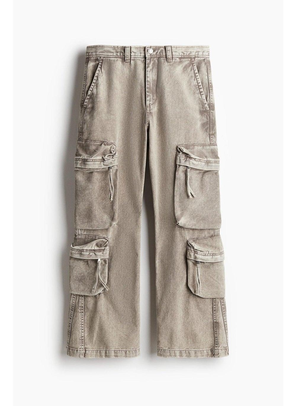 Brown Twill Cargo Trousers Wide Leg Regular Fit - Image 1