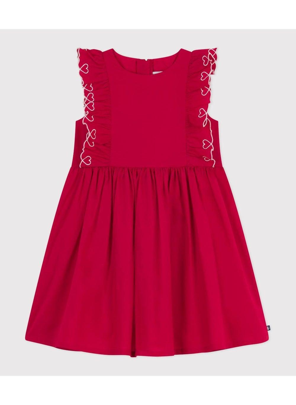 Bright Red A-Line Cotton Dress for Girls - Image 1