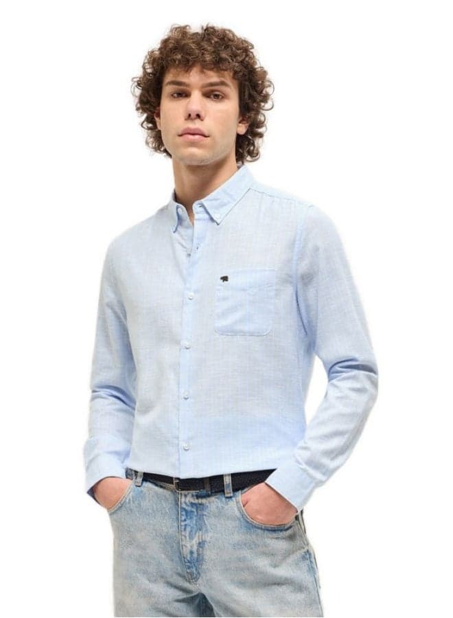 Men’s Blue Cotton Button-Down Shirt – Classic All-Season Style - Image 1