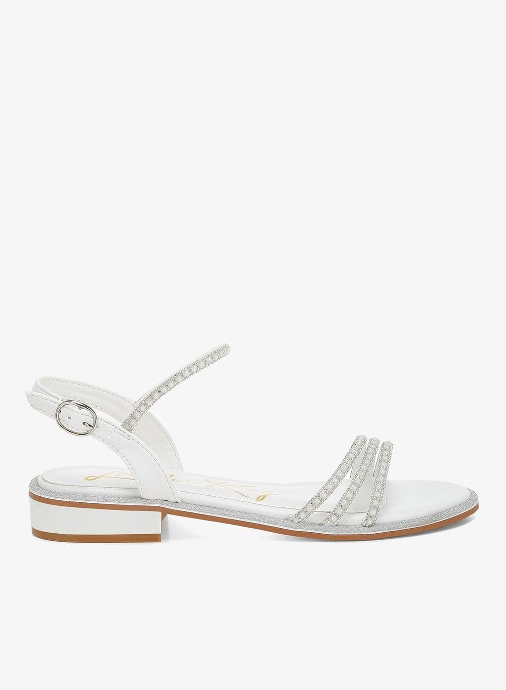 White Rhinestone Pearl Flat Sandals Sh4821 - Image 1