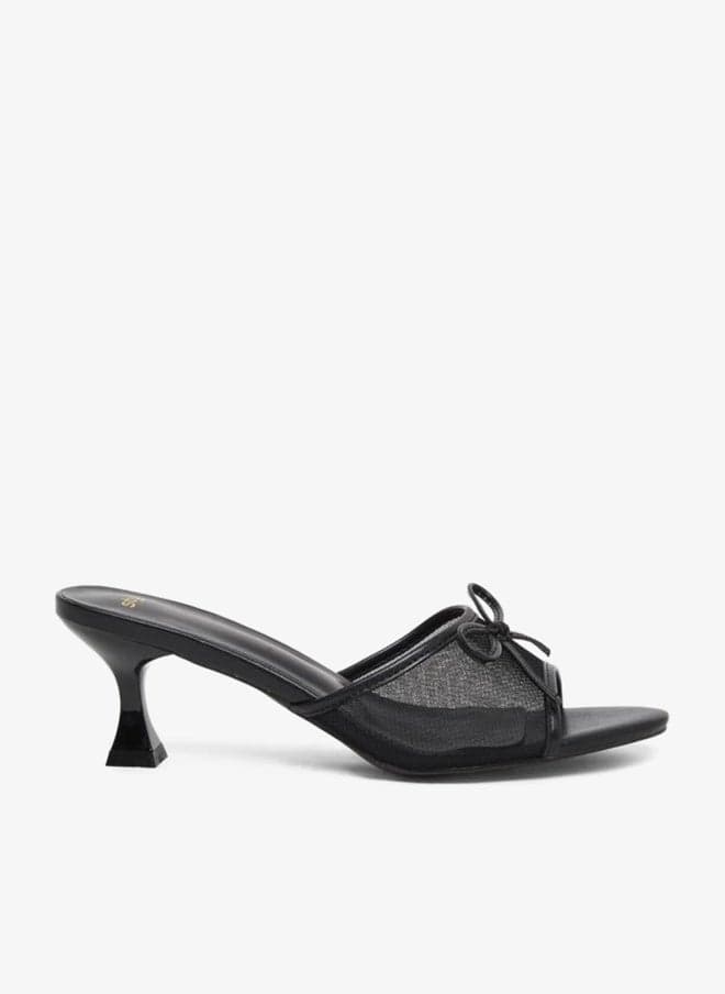 Styli Bow Detail Black Kitten Heel Sandals - Image 1