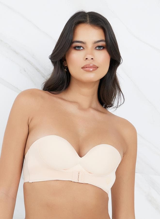 Nude Padded Non-Wired Front Hook Push-Up Bra 7005979923 - Image 1