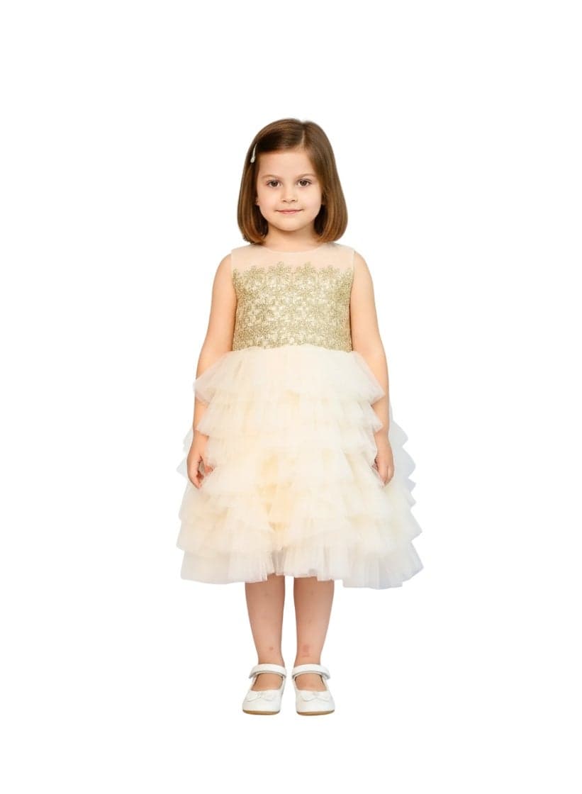 Golden Bodice Tiered Tulle Mini Dress - Image 1