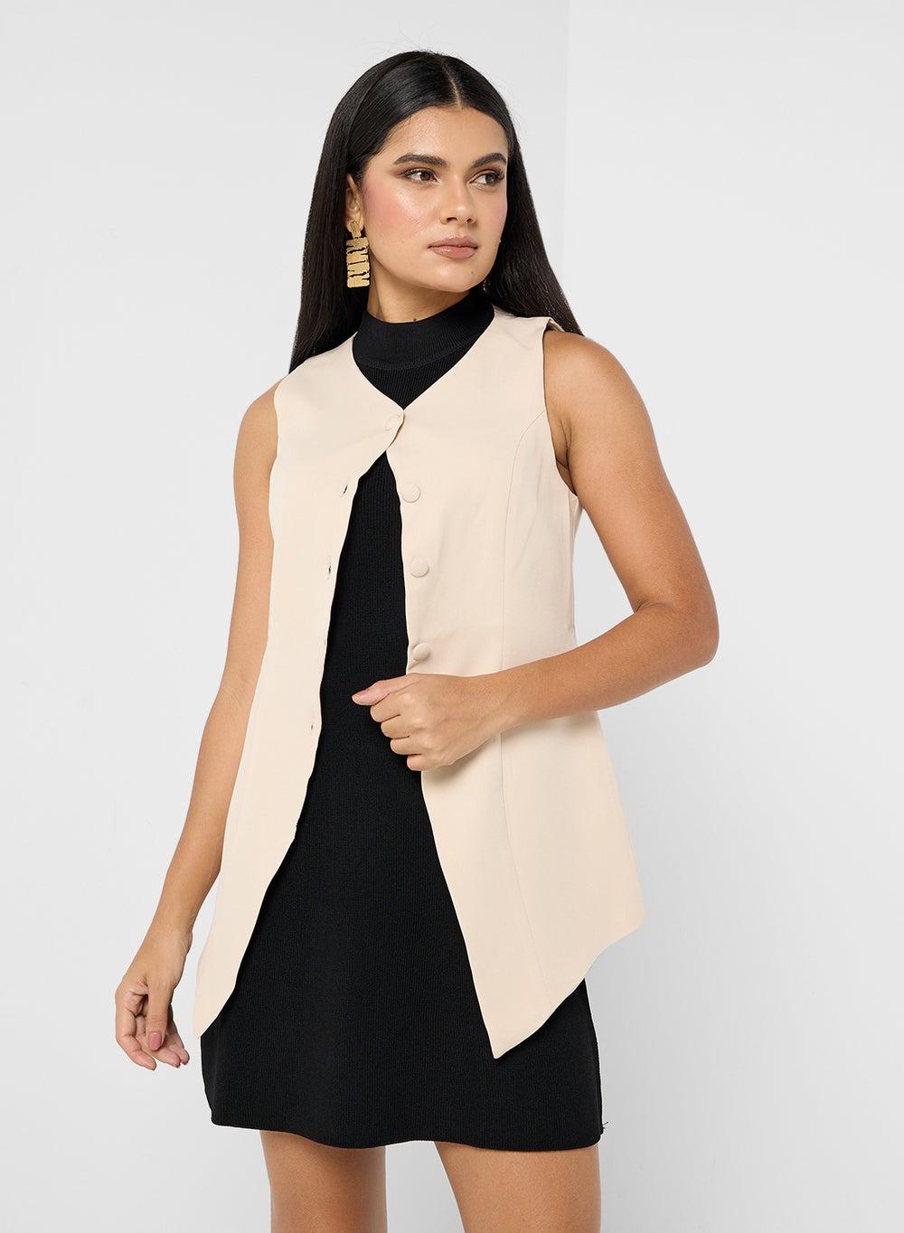 Beige Tailored Vest Af250433 Classic Fit Elegance - Image 1
