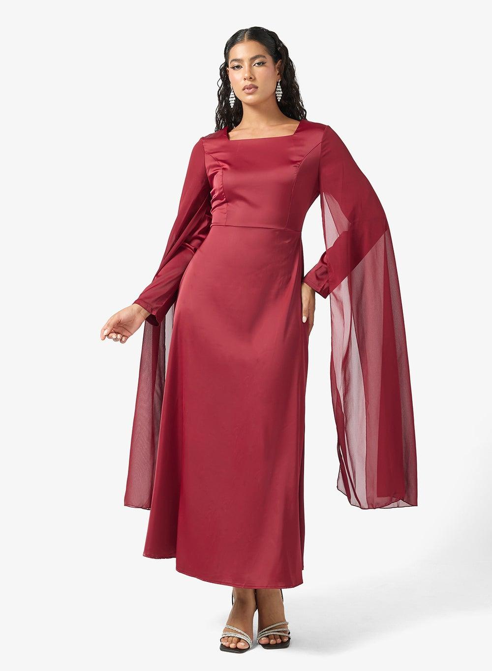 Burgundy Maxi Dress Vts9196 with Statement Slit Sleeves - Image 1