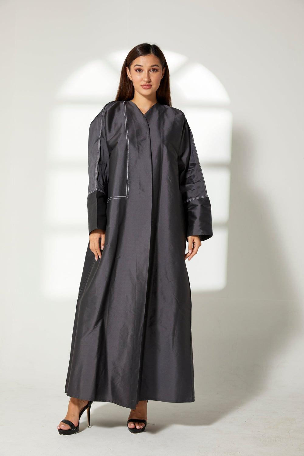 Black V-Neck Flared Sleeve Evening Abaya - Image 1