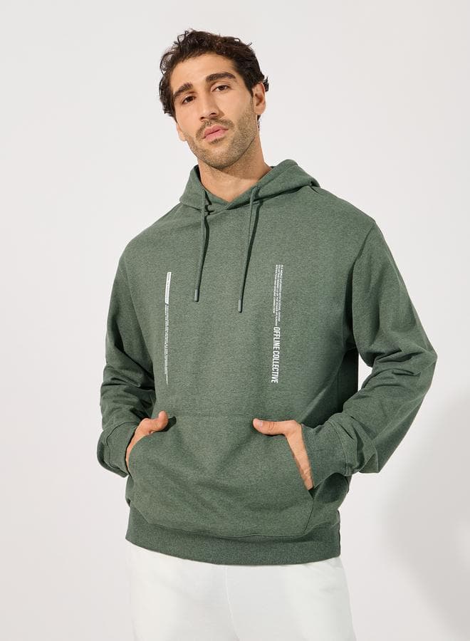 Khaki Minimal Statement Print Relaxed Fit Hoodie 7009128215 - Image 1