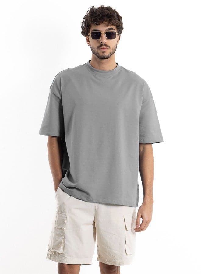 Grey Midweight Cotton Blend Oversized T-Shirt - Image 1