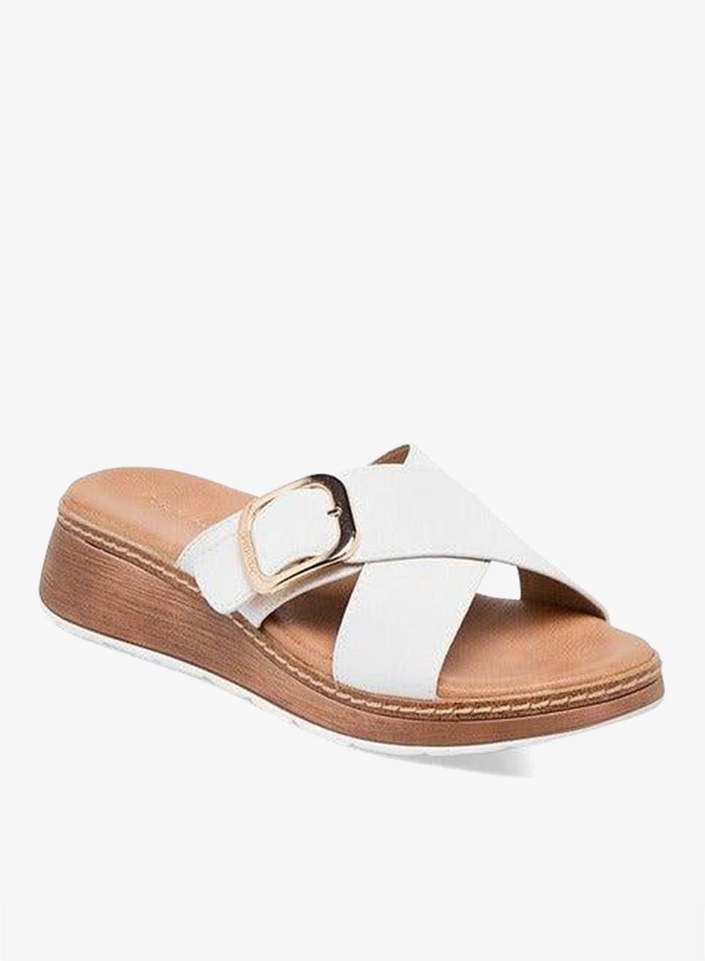White Cross Strap Buckle Wedge Sandals Onexbzx90331 5 - Image 1