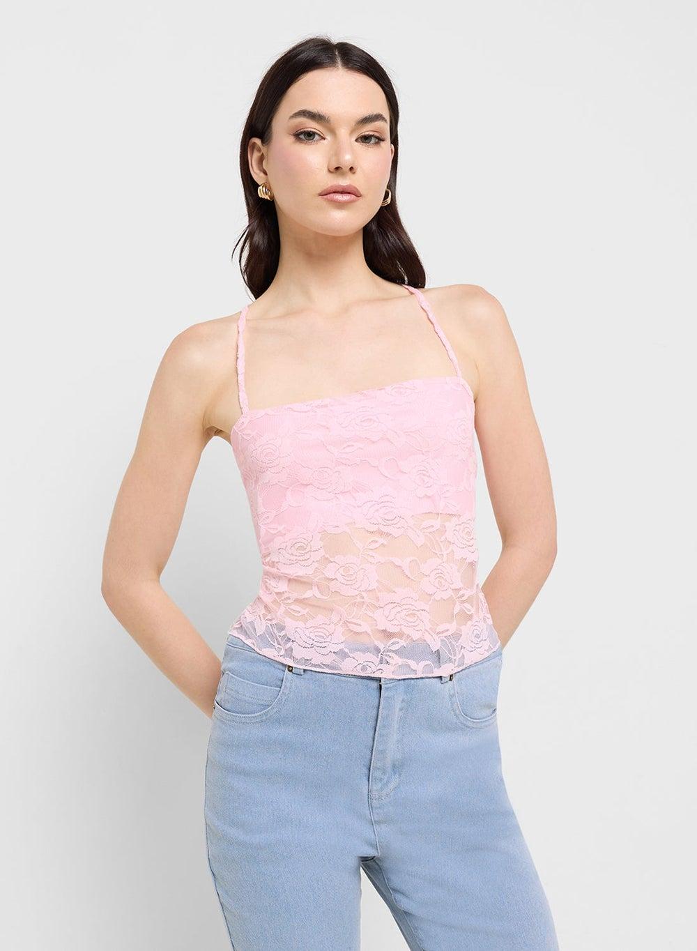 Pastel Pink Lace Cami Top 1219 5 Slim Fit - Image 1
