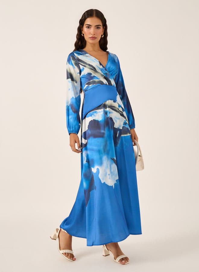 Blue Watercolor Wrap Maxi Dress 7012361603 - Image 1