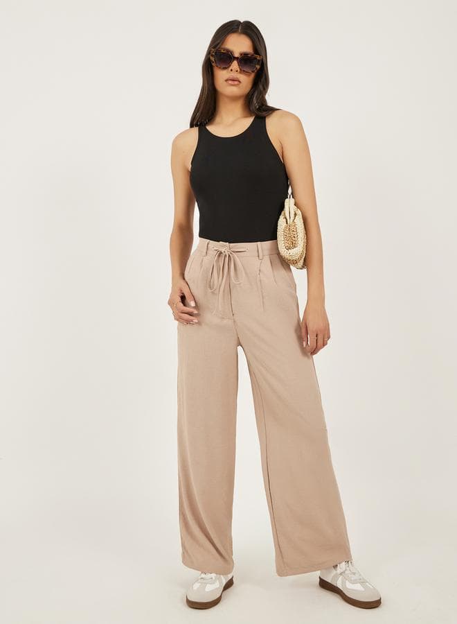 Beige Wide-Leg Cullotte Pants 7012370702 - Image 1