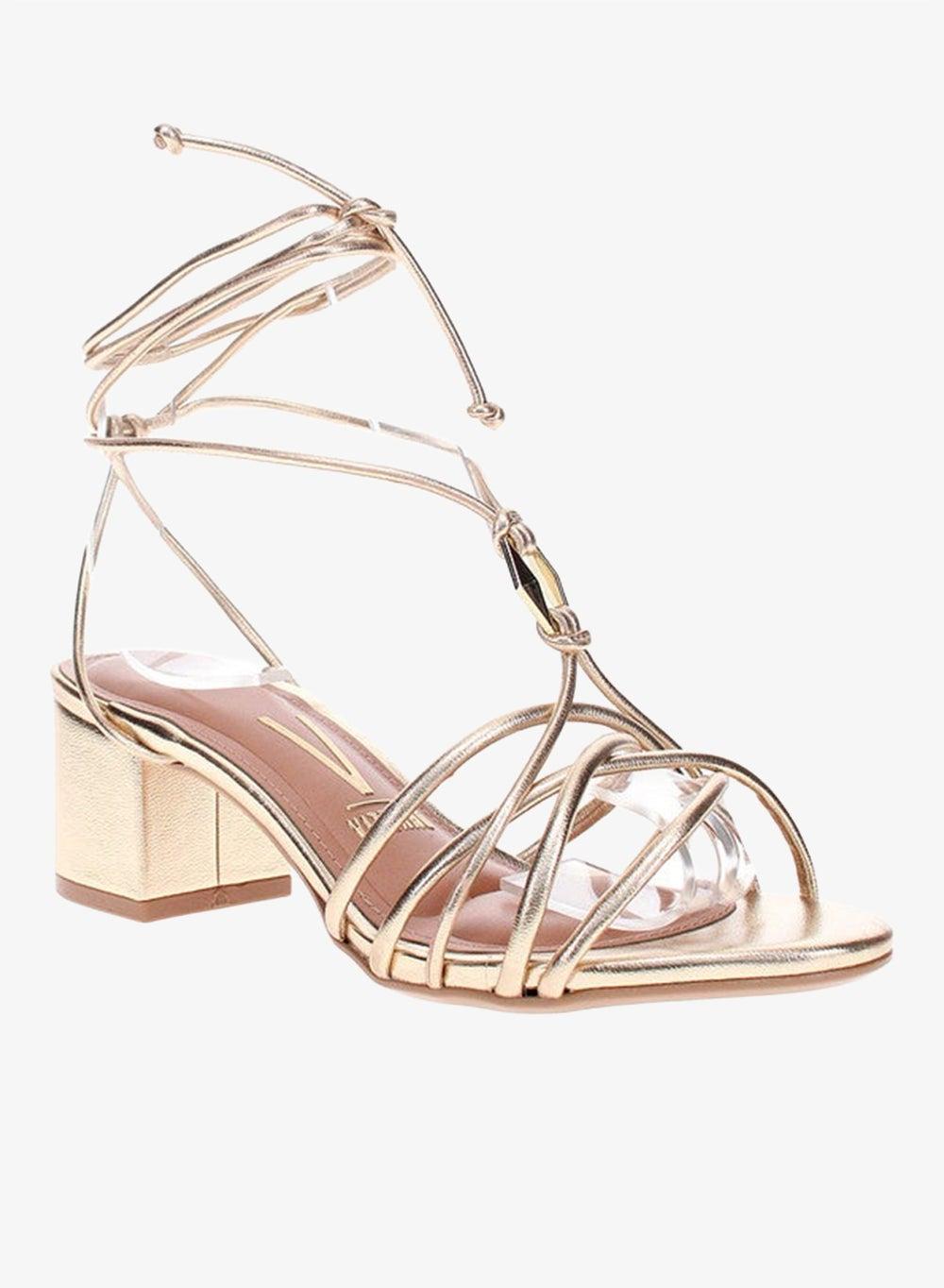 Gold Slingback Mid Heel Sandals with Ankle Strap - Image 1