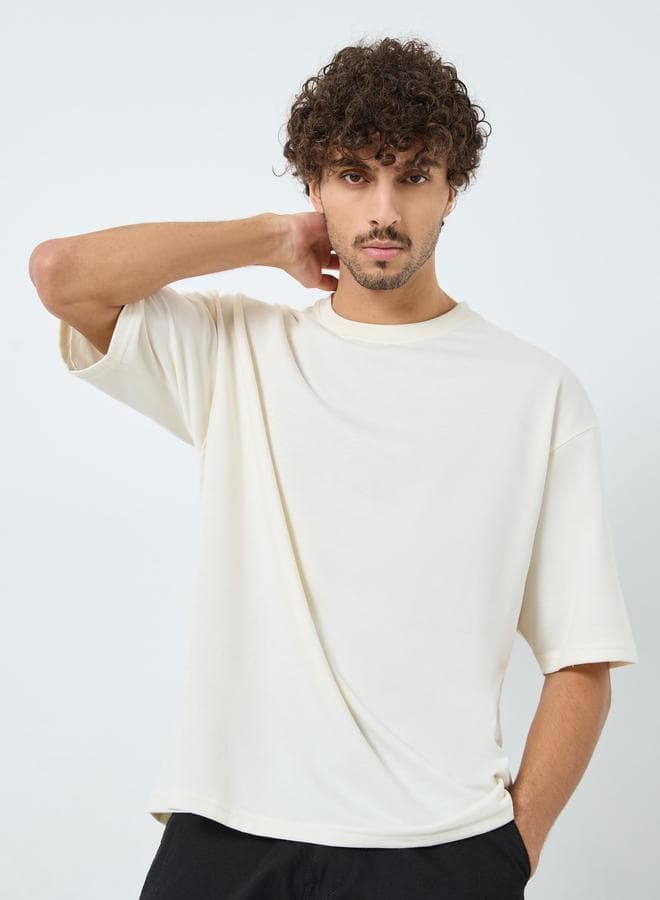 Styli Men’s Cream Graphic Terry Oversized T-Shirt - Image 1
