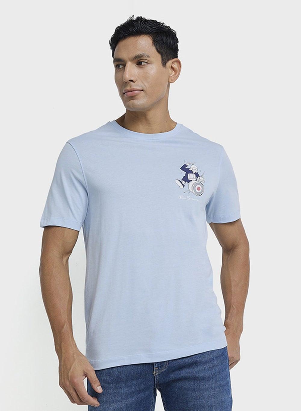 Ice Blue Printed Crew Neck T-Shirt M1025 02 - Image 1