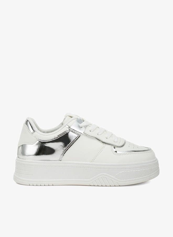 Sh4990 Metallic Panel Platform Sneakers White Silver - Image 1