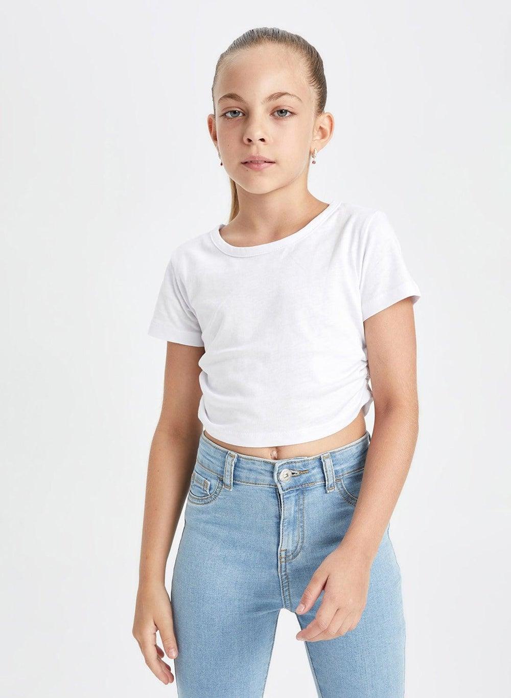 Girls White Cropped Crew Neck Tee D1838A8 - Image 1