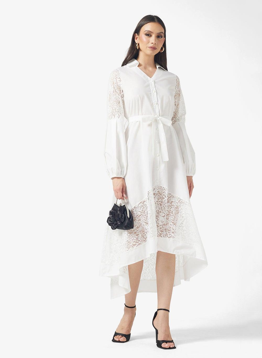 Elegant White Lace Maxi Dress Long Sleeve A-Line - Image 1