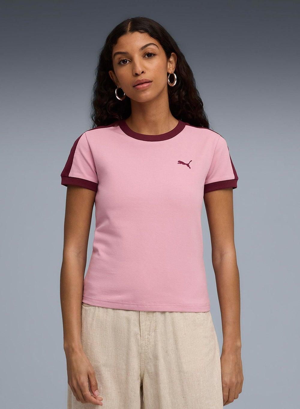 PUMA T7 Slim T-Shirt in Poised Pink - Image 1