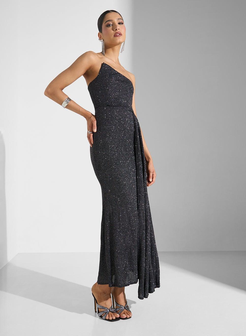 Asymmetric Bandeau Shimmer Maxi Dress Ma050224 - Image 1