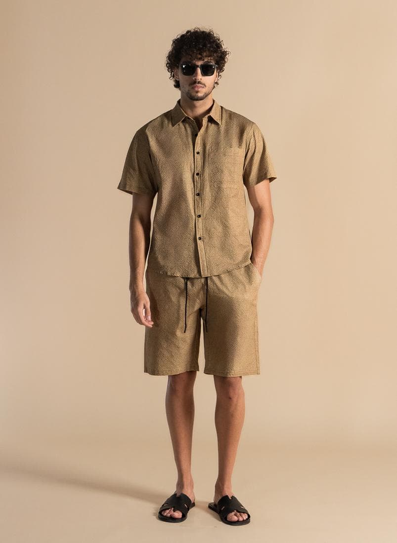 Textured Shirt & Shorts Set – Beige Casual L - Image 1
