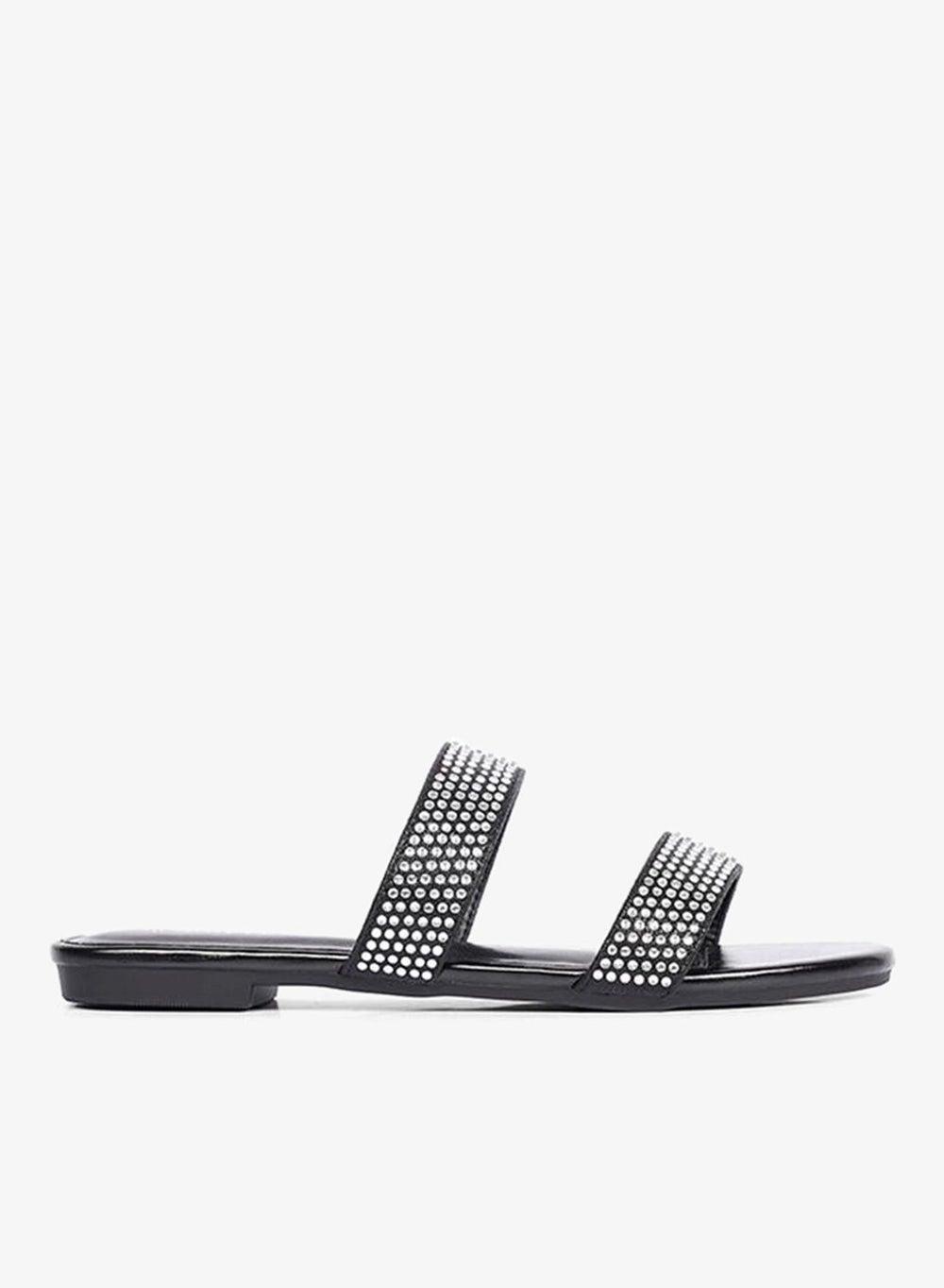 Embellished Two-Strap Women's Flat Slide Sandals - Image 1
