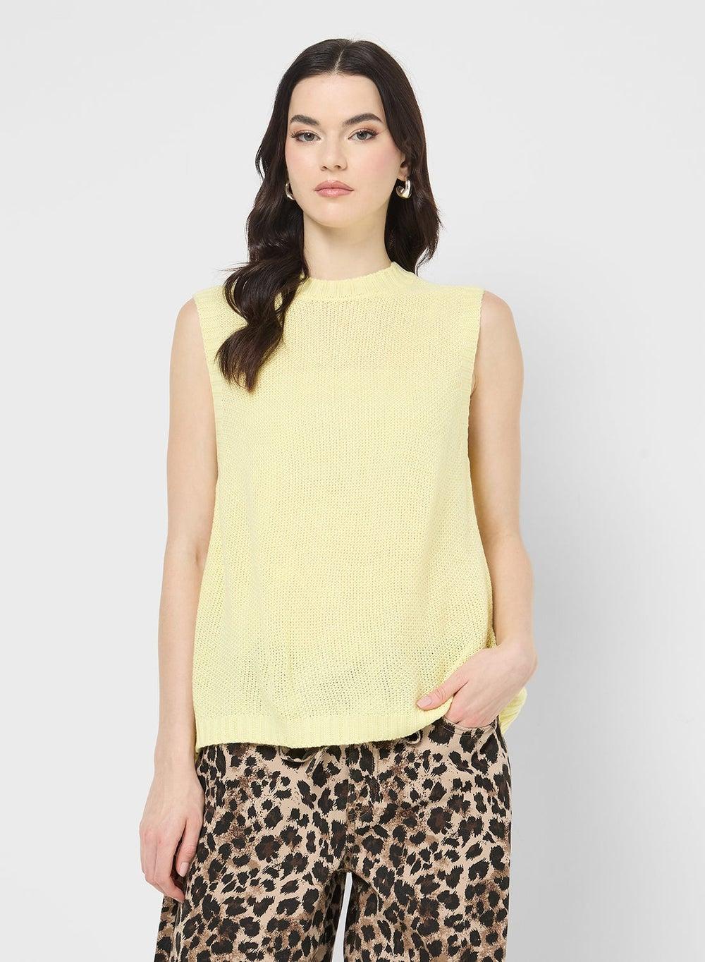 Yellow Loose Knit Vest Z25010 with Back Tie Detail - Image 1